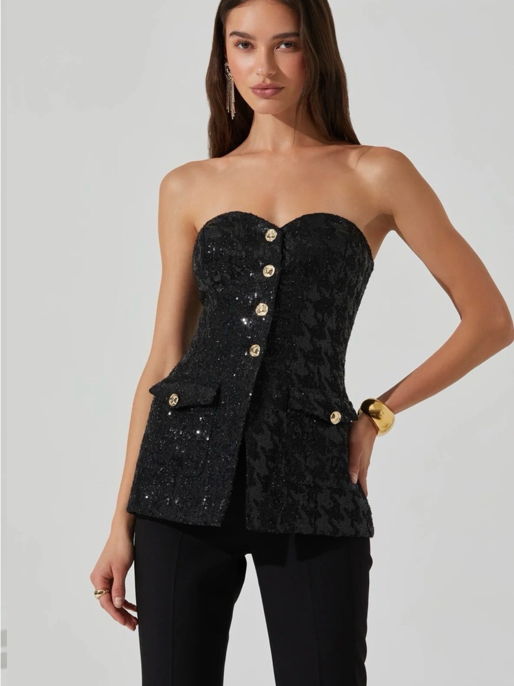 NWOT Astr The Label Milani Tweed Houndstooth Sequin Top Sold At Anthropologie
